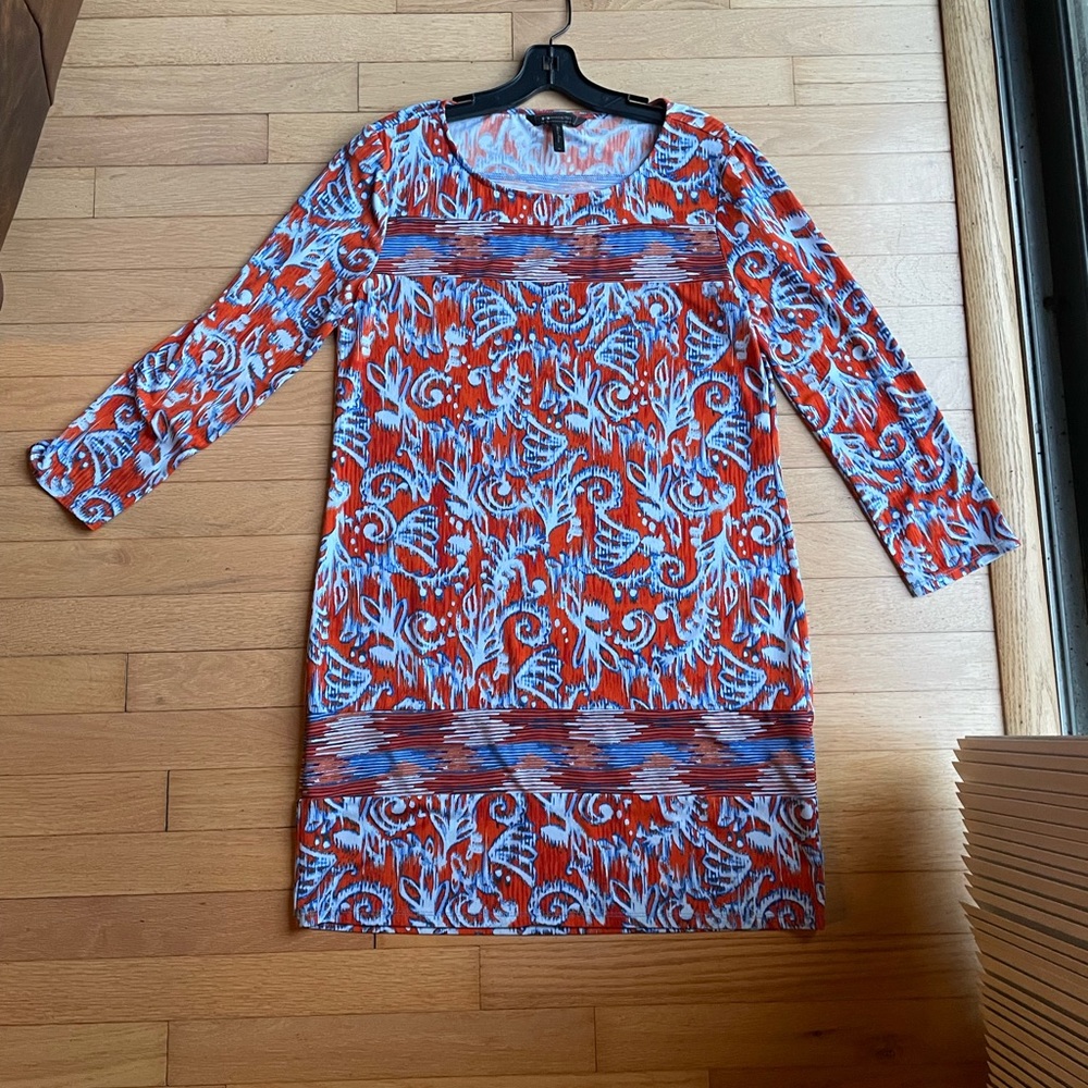BCBGMaxazria Size Medium Orange and Blue Shift Dress